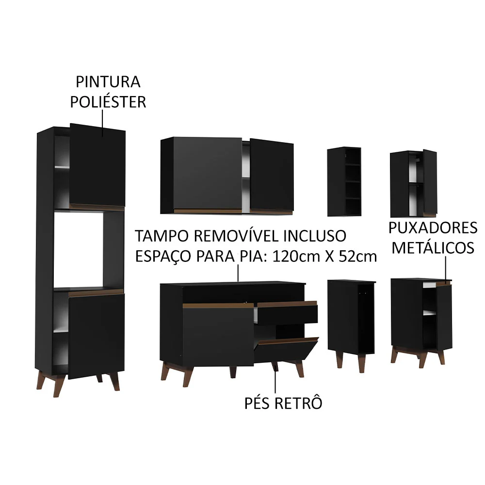 Armário de Cozinha Completa 235cm Preto Reims Madesa 02 - Image 4