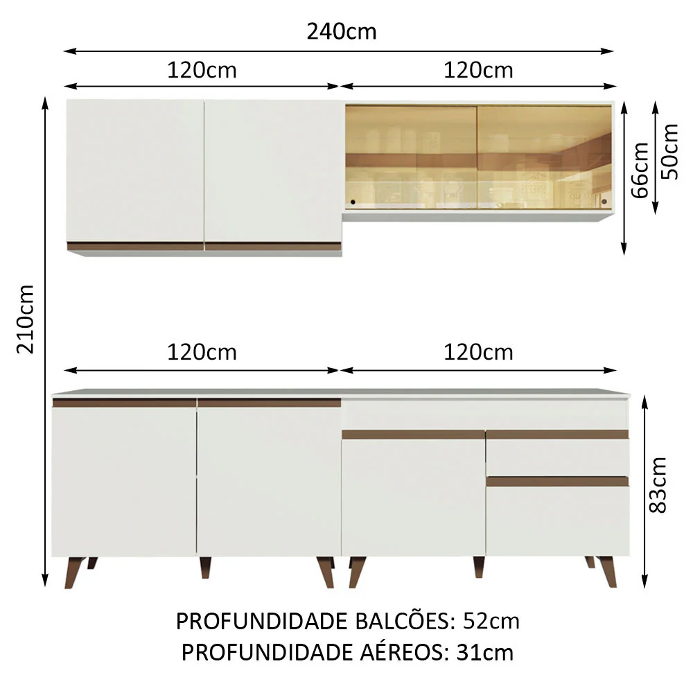 Armário de Cozinha Completa 240cm Branco Reims Madesa 01 - Image 3