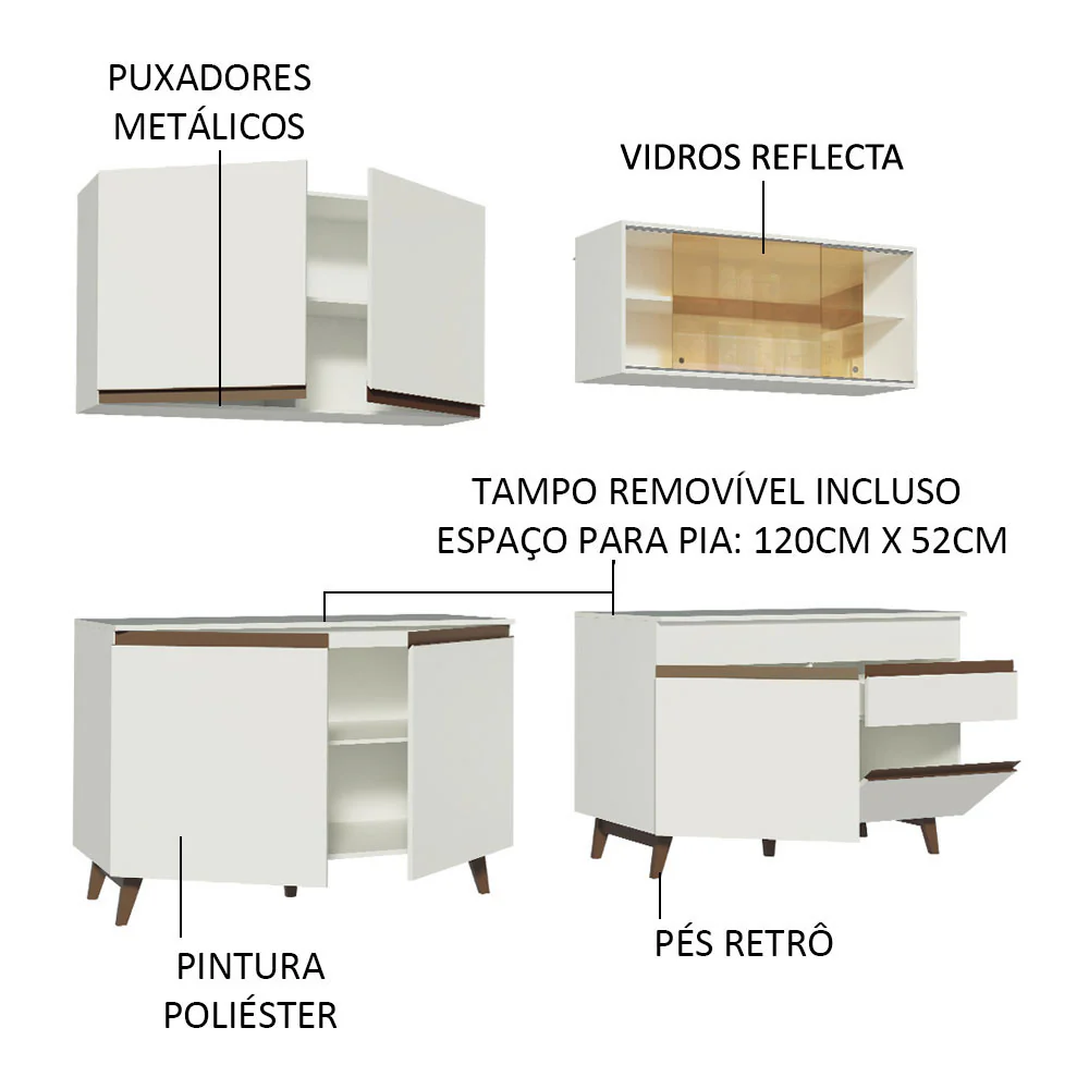 Armário de Cozinha Completa 240cm Branco Reims Madesa 01 - Image 4