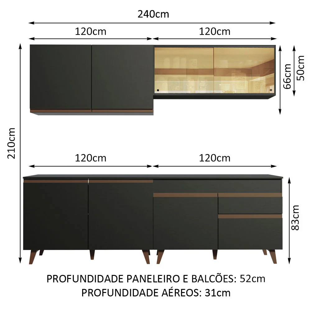 Armário de Cozinha Completa 240cm Preto Reims Madesa 01 - Image 3