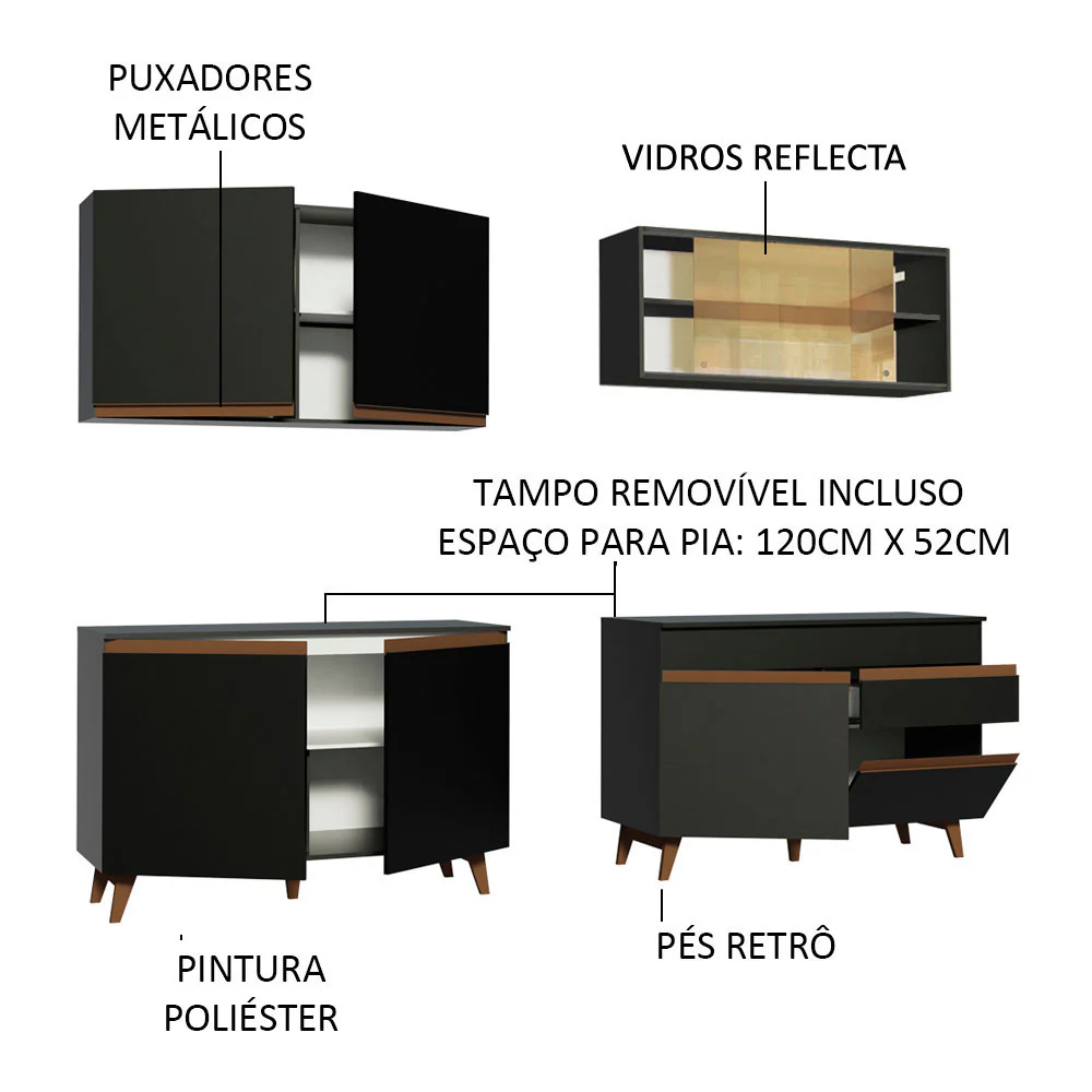 Armário de Cozinha Completa 240cm Preto Reims Madesa 01 - Image 4
