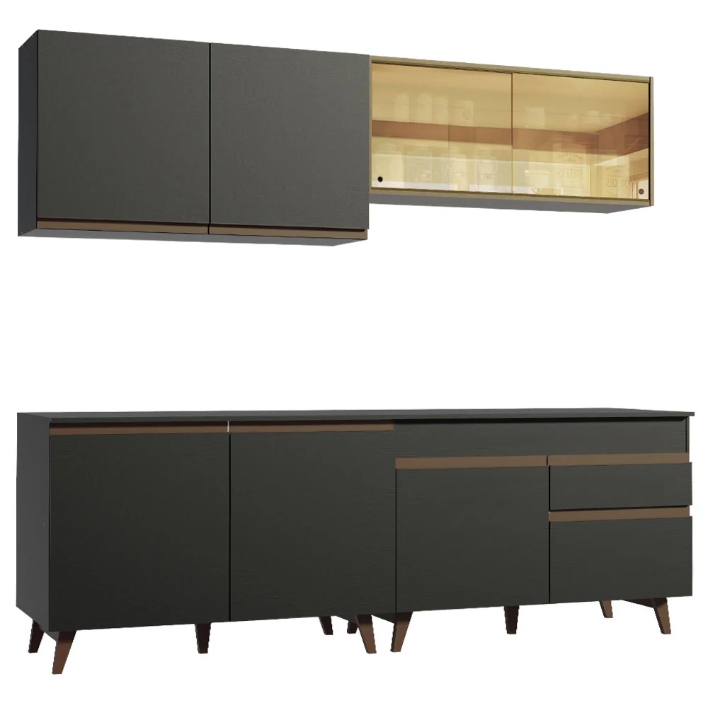 Armário de Cozinha Completa 240cm Preto/Rustic Reims Madesa 01 - Image 11