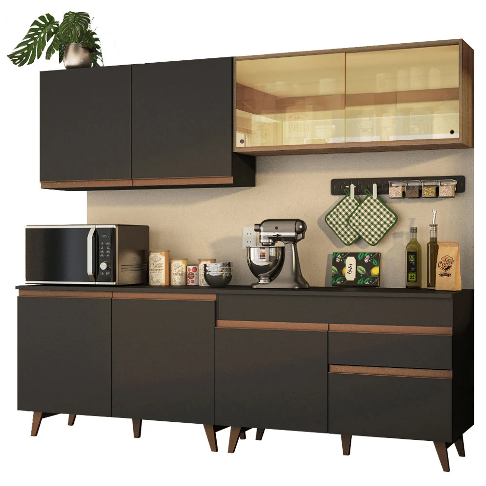 Armário de Cozinha Completa 240cm Preto/Rustic Reims Madesa 01 - Image 2
