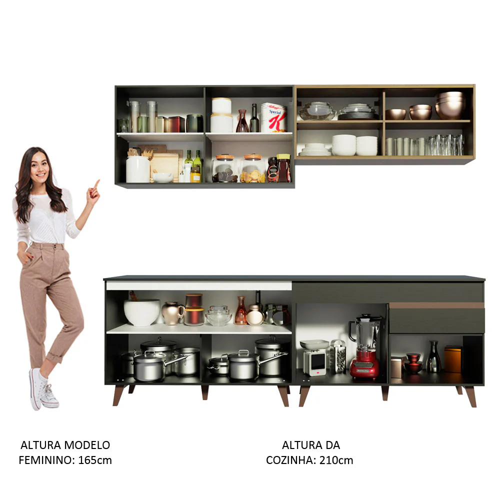 Armário de Cozinha Completa 240cm Preto/Rustic Reims Madesa 01 - Image 5