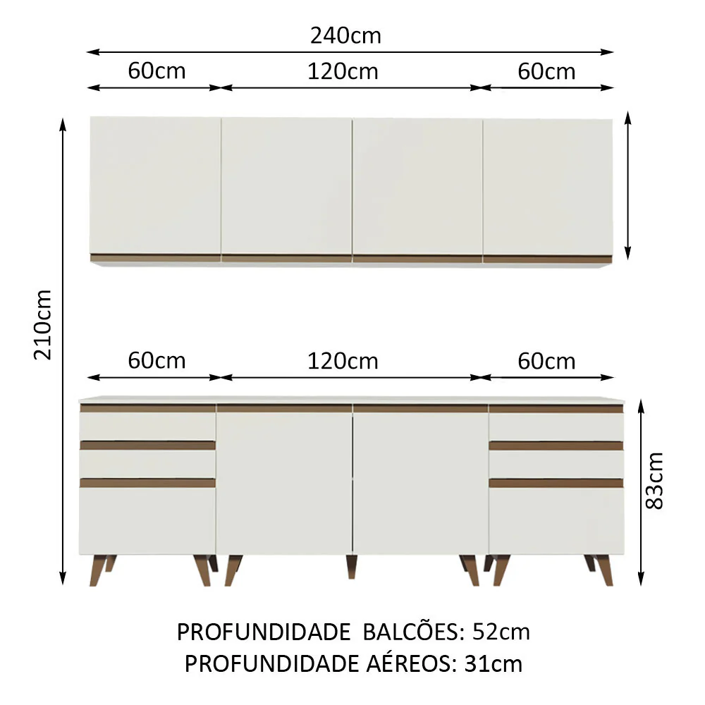 Armário de Cozinha Completa 240cm Branco Reims Madesa 02 - Image 3