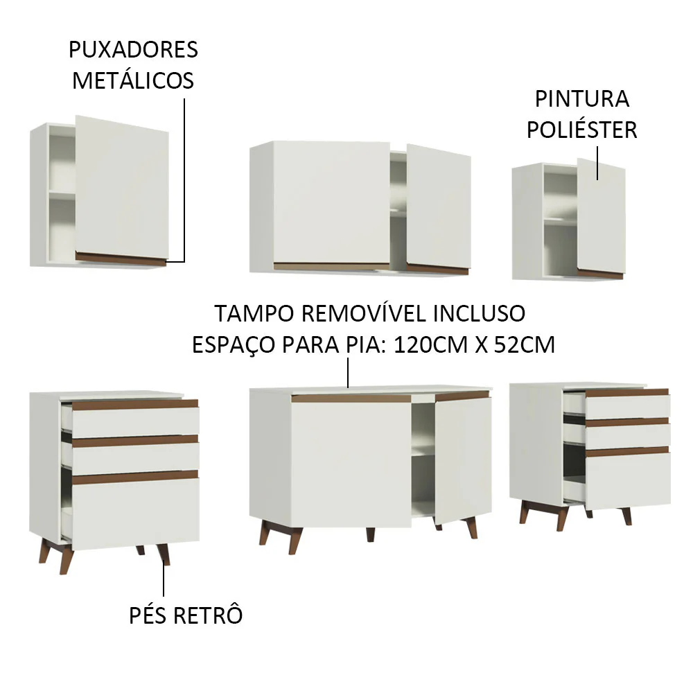 Armário de Cozinha Completa 240cm Branco Reims Madesa 02 - Image 4