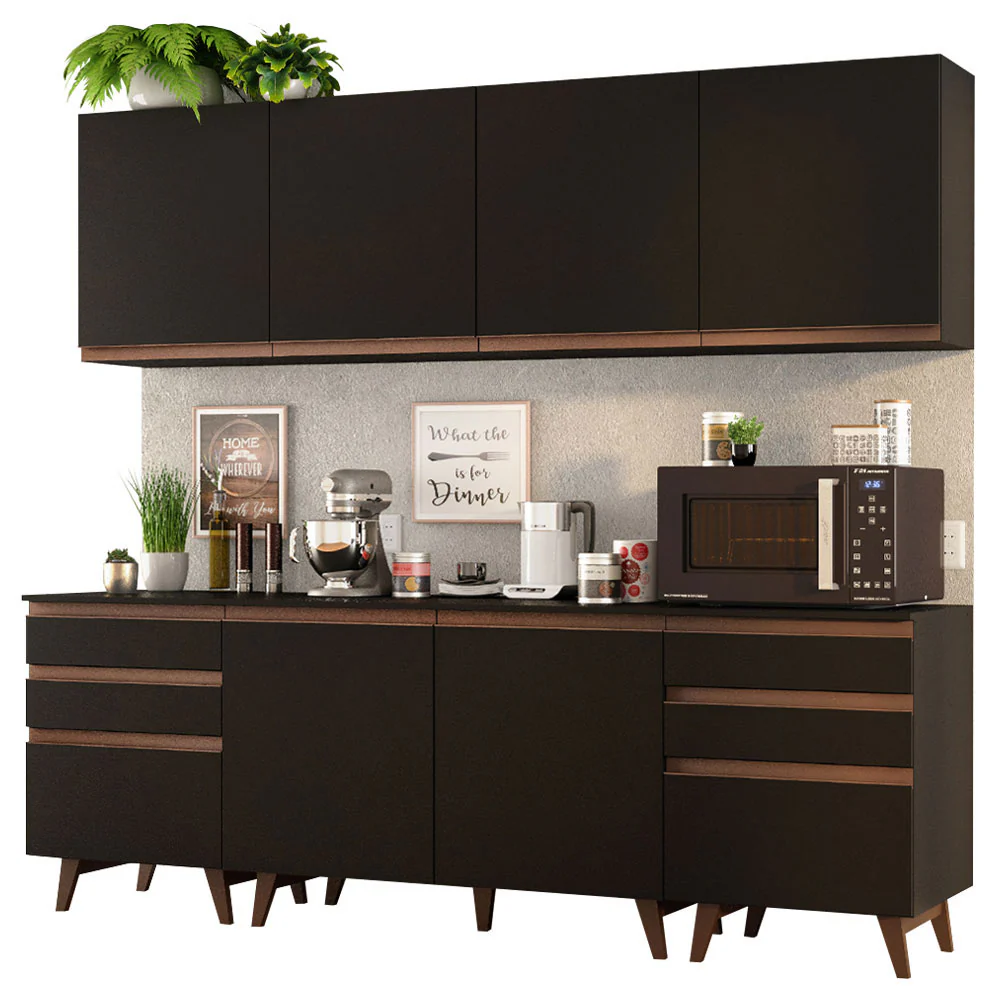 Armário de Cozinha Completa 240cm Preto/Rustic Reims Madesa 02 - Image 2