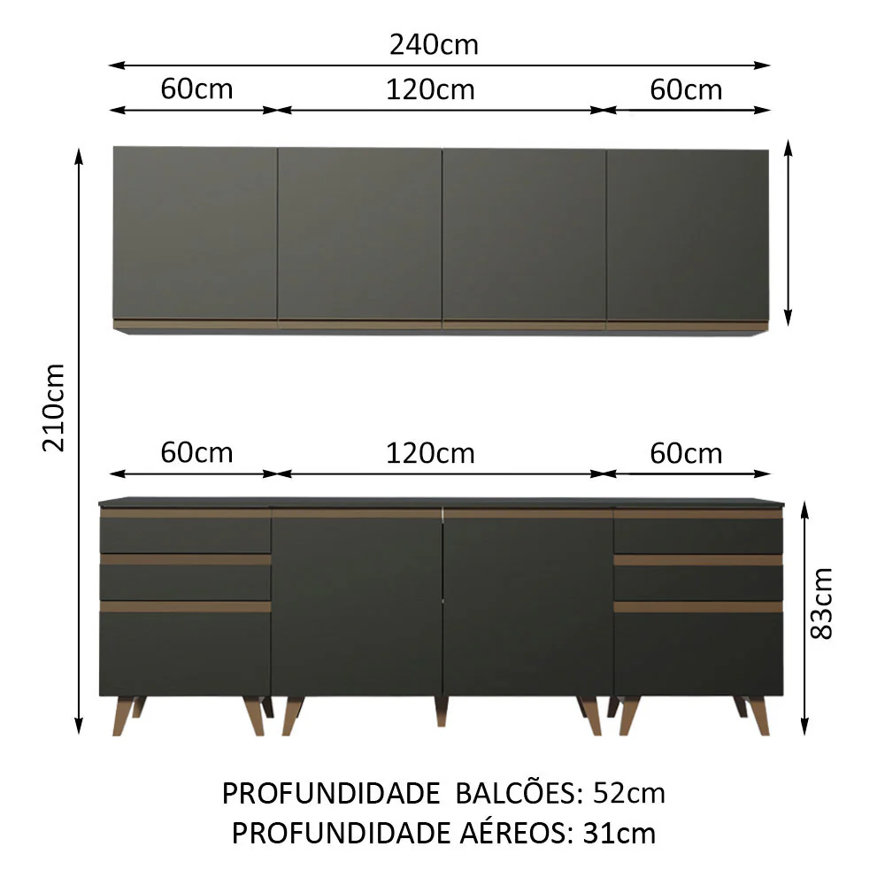 Armário de Cozinha Completa 240cm Preto/Rustic Reims Madesa 02 - Image 3