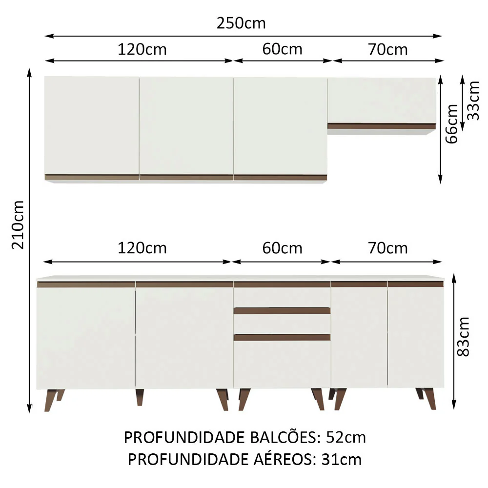Armário de Cozinha Completa 250cm Branco Reims Madesa 01 - Image 3