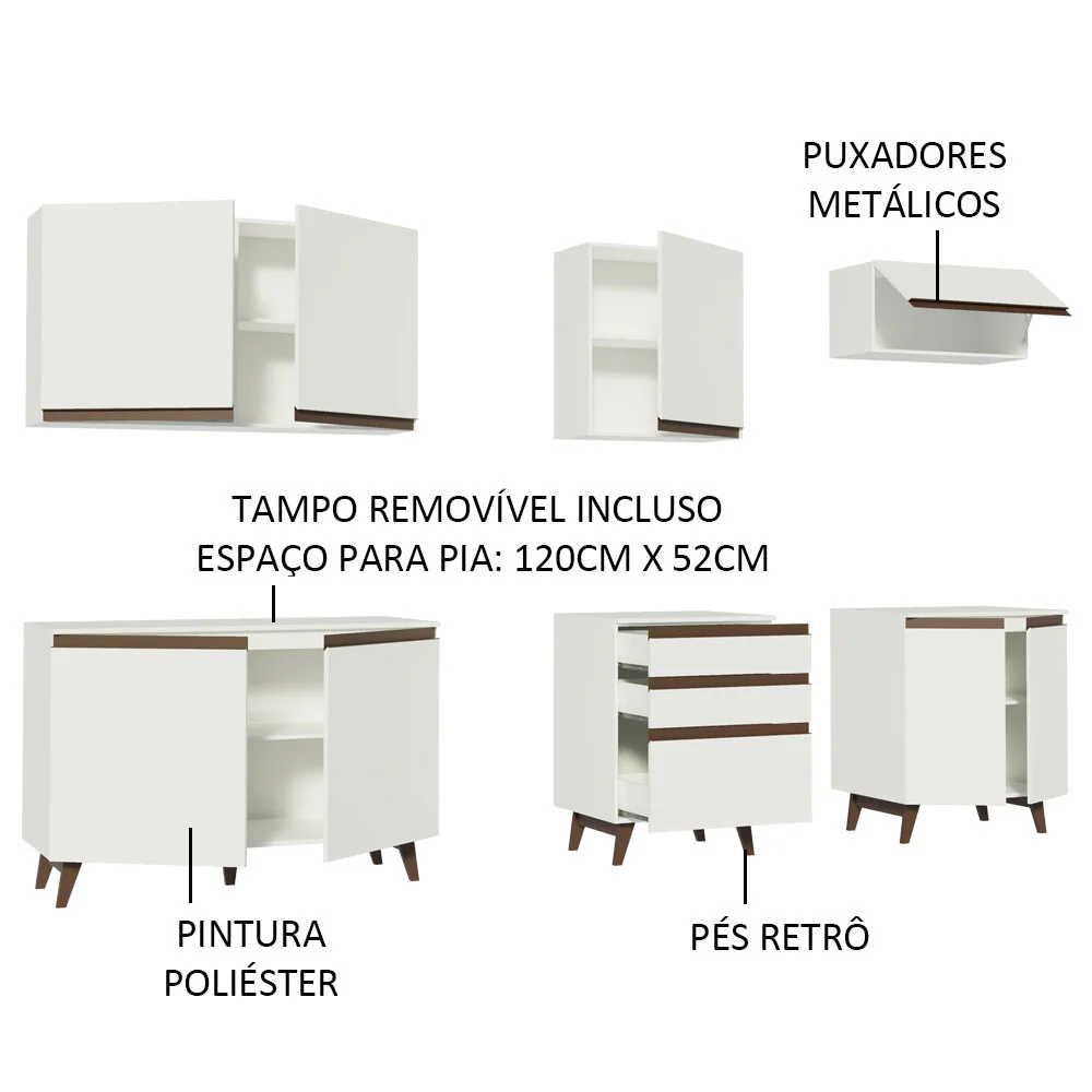 Armário de Cozinha Completa 250cm Branco Reims Madesa 01 - Image 4