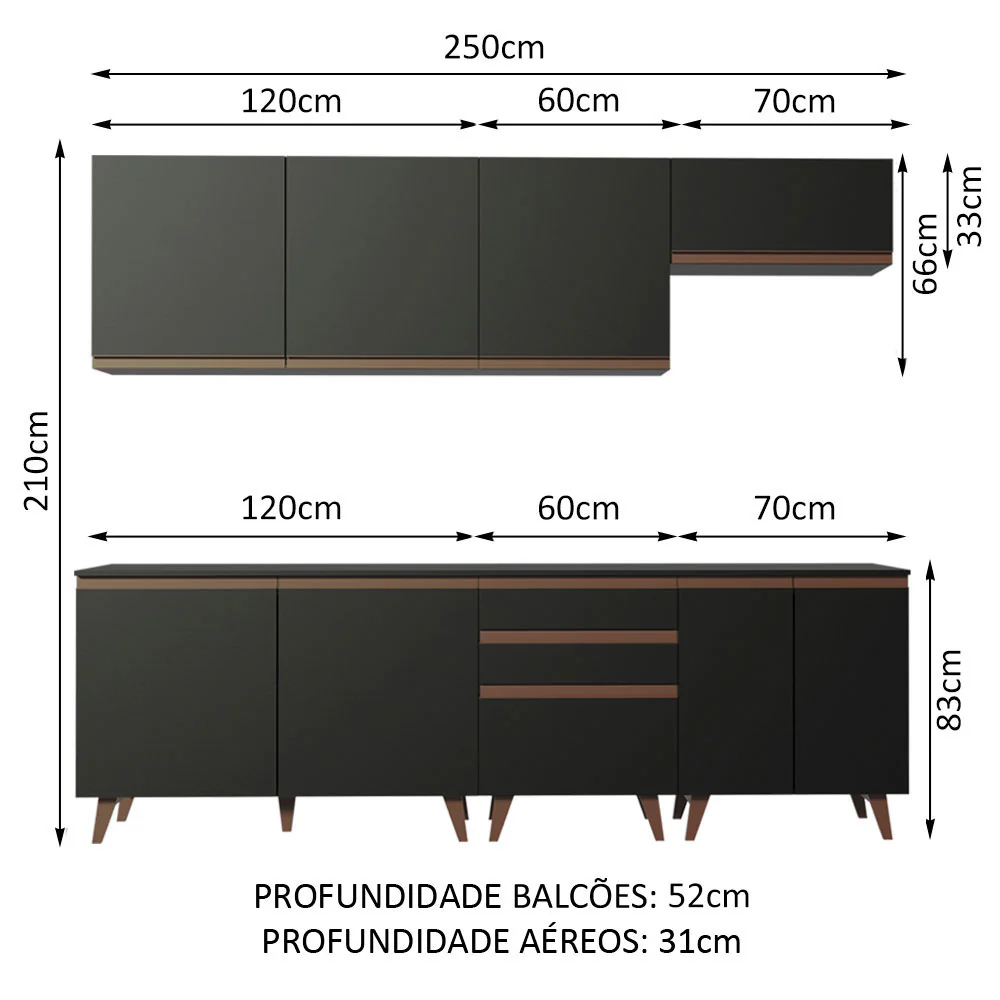 Armário de Cozinha Completa 250cm Preto Reims Madesa 01 - Image 3