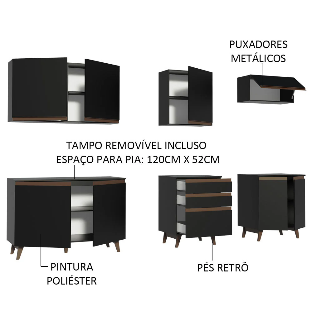Armário de Cozinha Completa 250cm Preto Reims Madesa 01 - Image 4