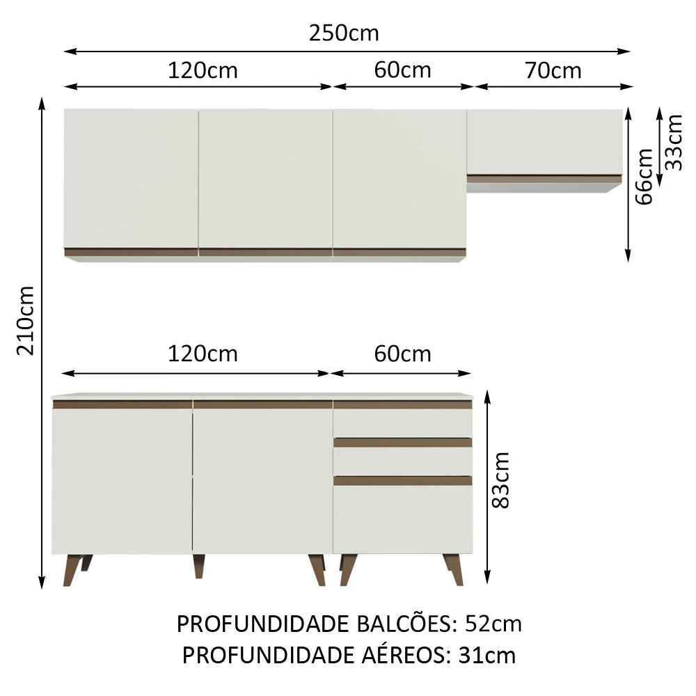 Armário de Cozinha Completa 250cm Branco Reims Madesa 02 - Image 3