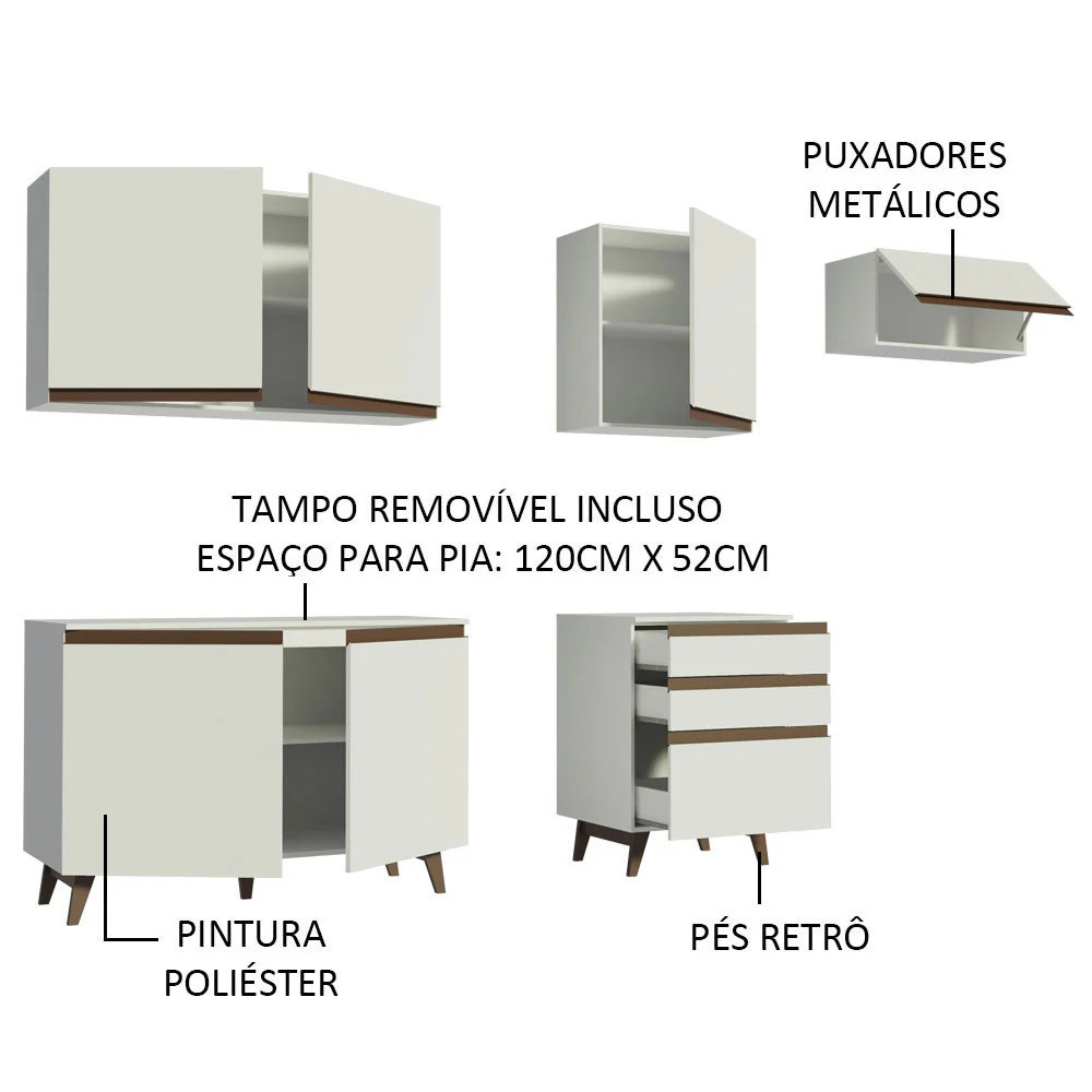 Armário de Cozinha Completa 250cm Branco Reims Madesa 02 - Image 4