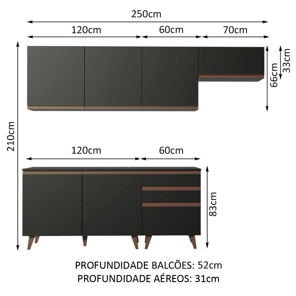 Armário de Cozinha Completa 250cm Preto Reims Madesa 02 - Image 3