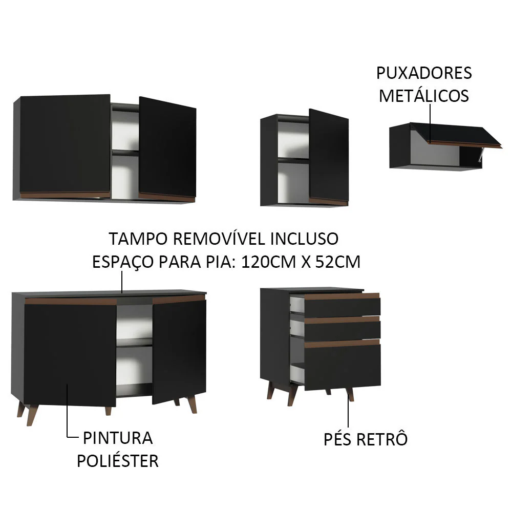 Armário de Cozinha Completa 250cm Preto Reims Madesa 02 - Image 4