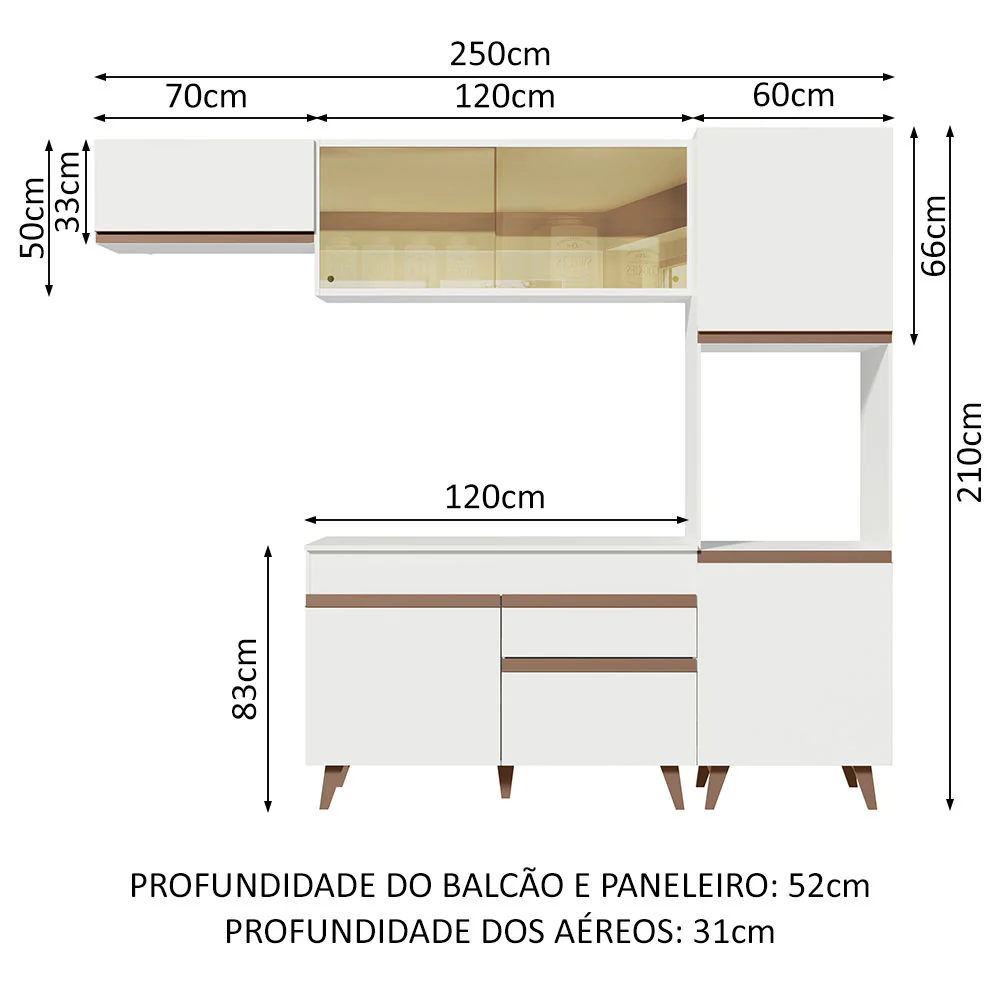Armário de Cozinha Completa 250cm Branco Reims Madesa 03 - Image 3