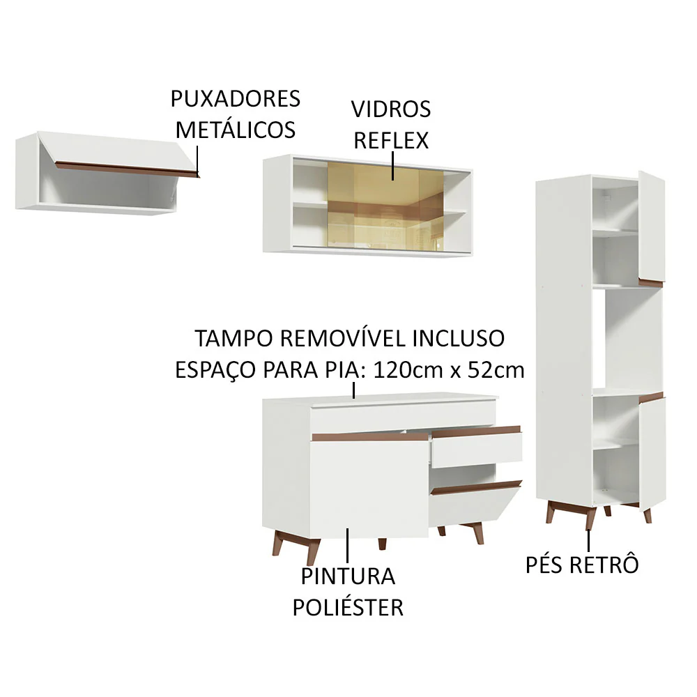Armário de Cozinha Completa 250cm Branco Reims Madesa 03 - Image 4