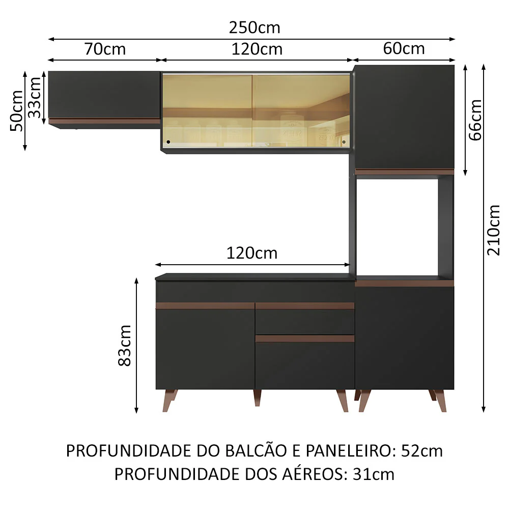 Armário de Cozinha Completa 250cm Preto Reims Madesa 03 - Image 3