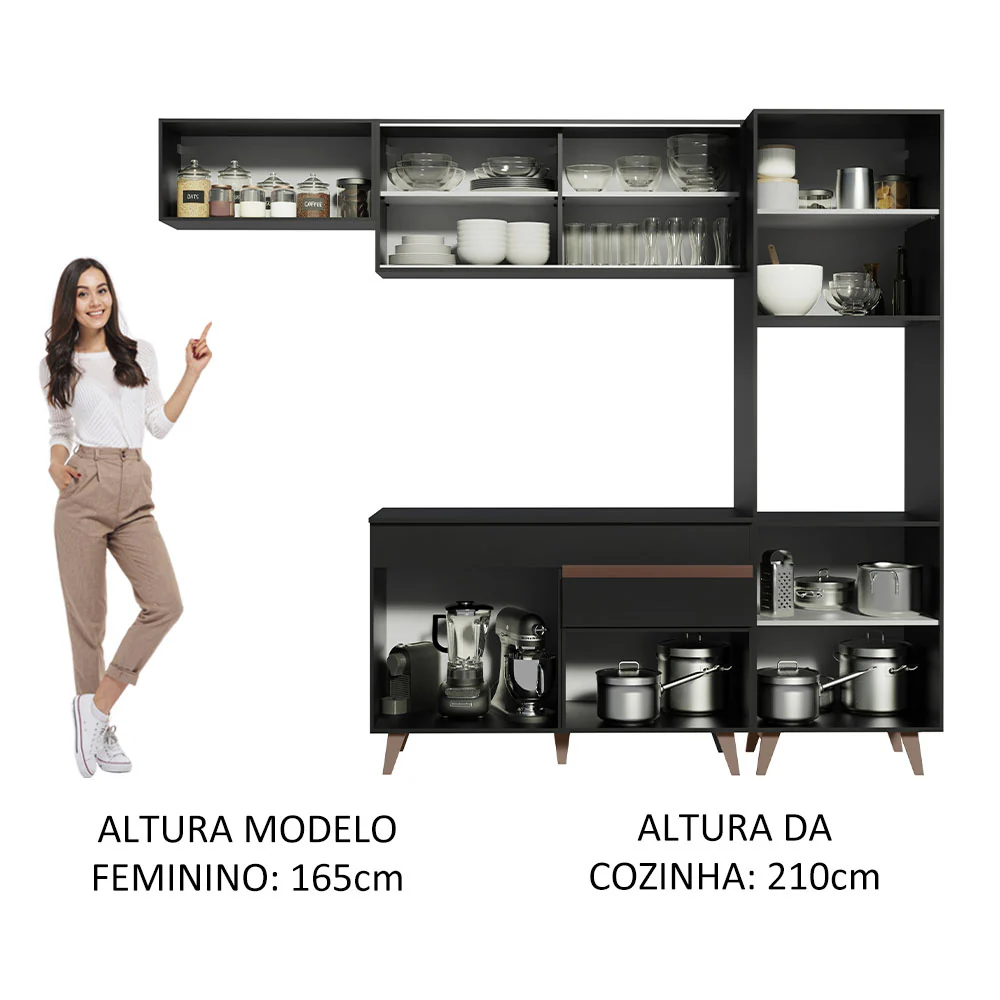 Armário de Cozinha Completa 250cm Preto Reims Madesa 03 - Image 5