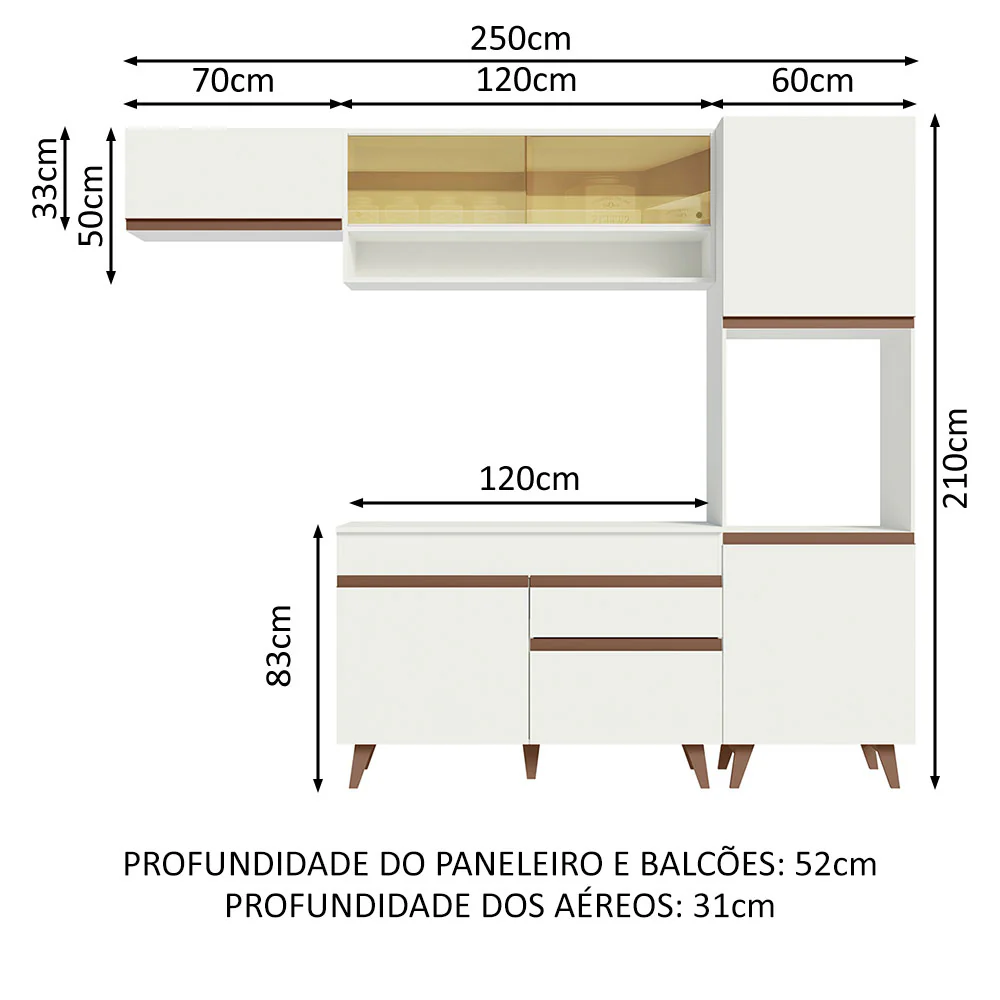 Armário de Cozinha Completa 250cm Branco Reims Madesa 04 - Image 3