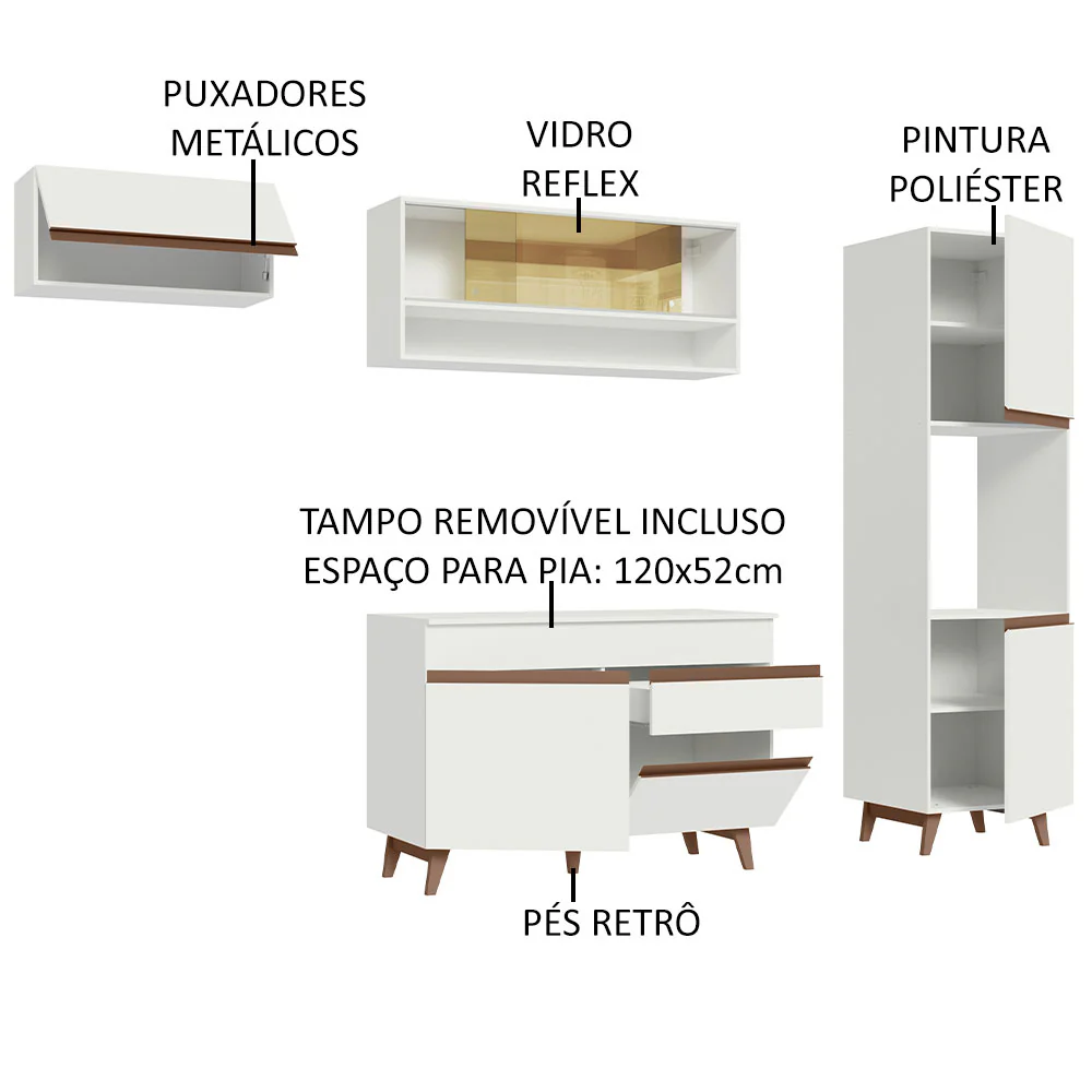 Armário de Cozinha Completa 250cm Branco Reims Madesa 04 - Image 4