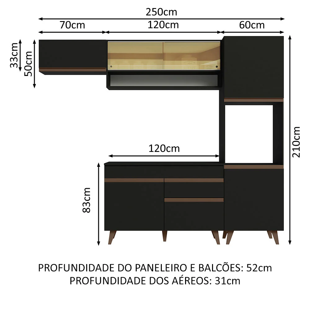 Armário de Cozinha Completa 250cm Preto Reims Madesa 04 - Image 3