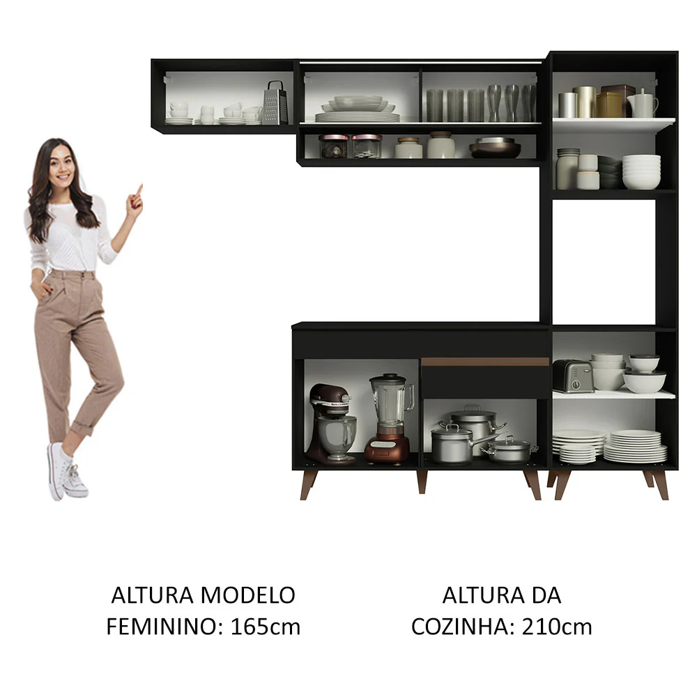 Armário de Cozinha Completa 250cm Preto Reims Madesa 04 - Image 5