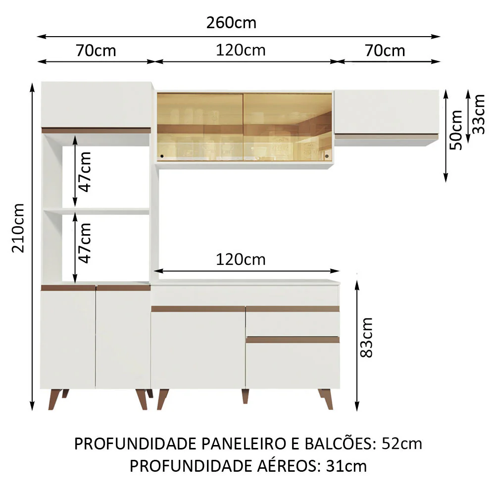 Armário de Cozinha Completa 260cm Branco Reims Madesa 01 - Image 3
