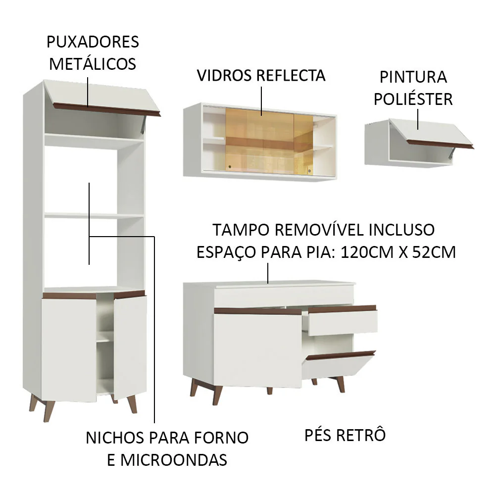 Armário de Cozinha Completa 260cm Branco Reims Madesa 01 - Image 4