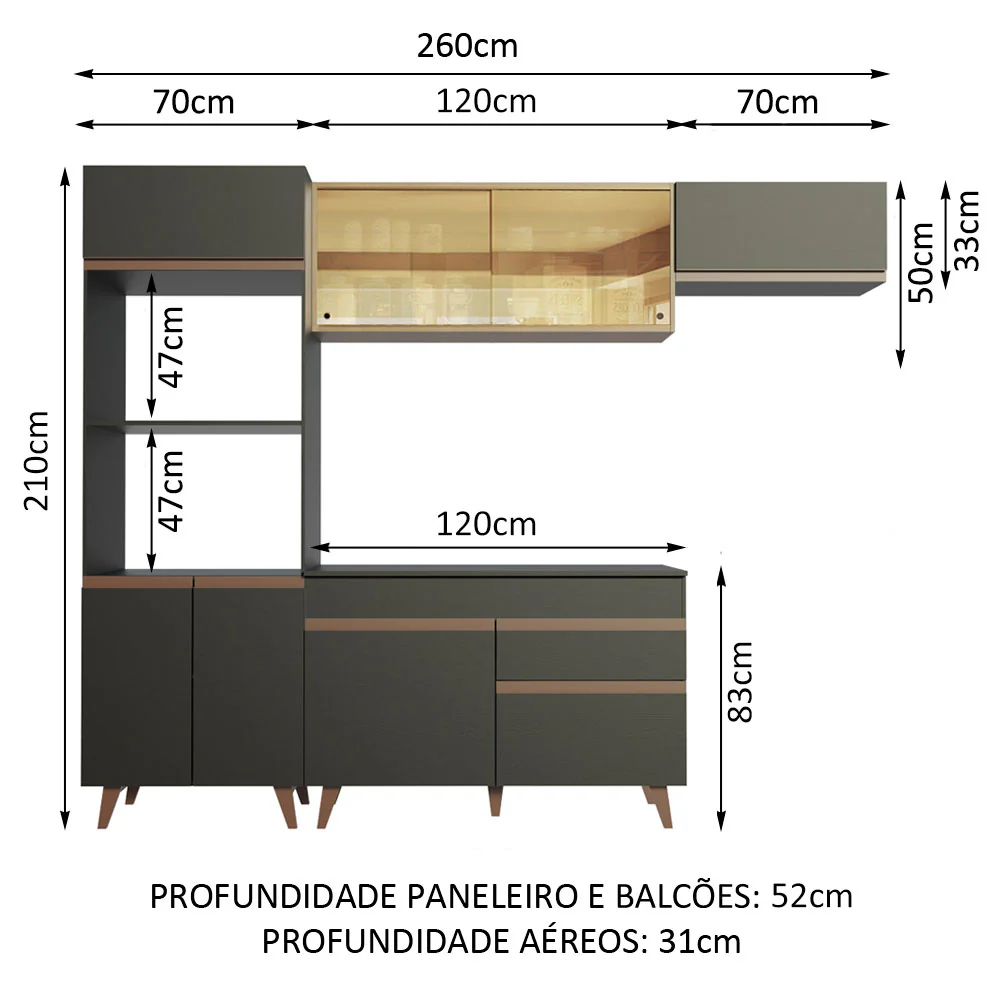 Armário de Cozinha Completa 260cm Preto/Rustic Reims Madesa 01 - Image 3