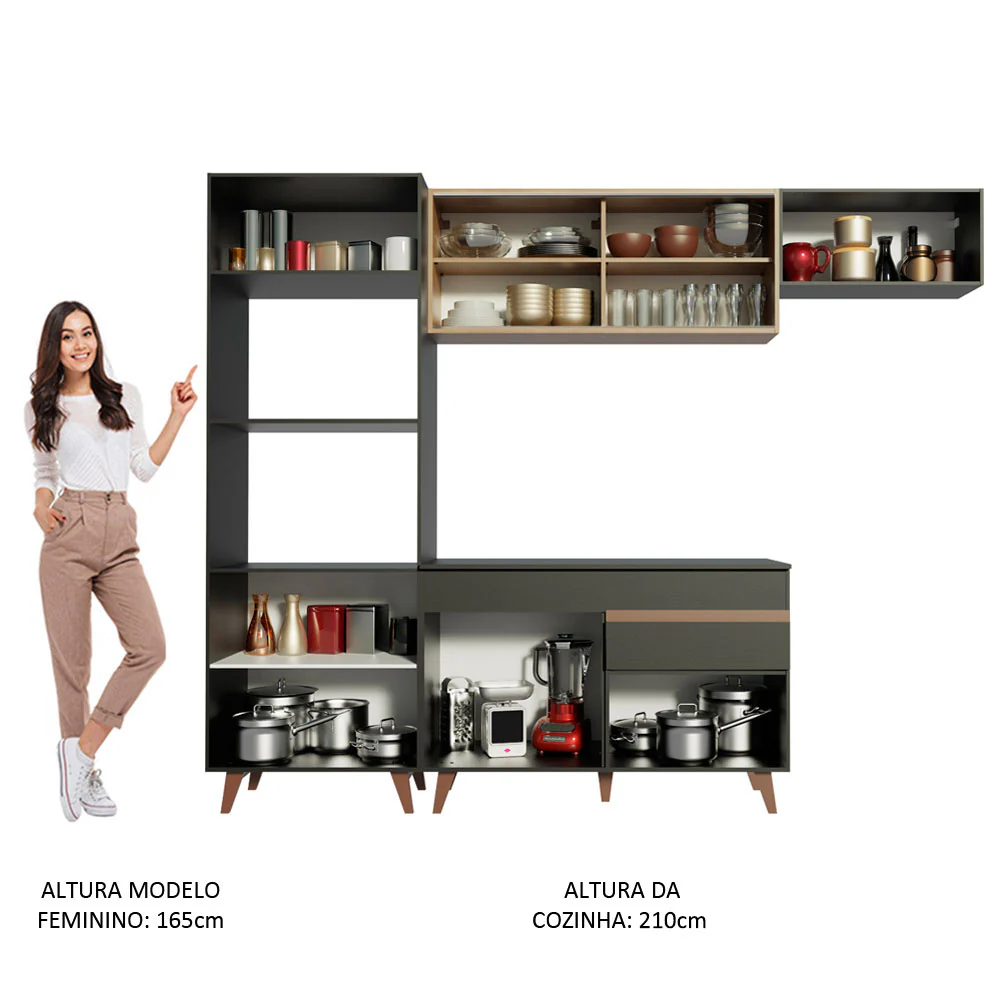 Armário de Cozinha Completa 260cm Preto/Rustic Reims Madesa 01 - Image 5
