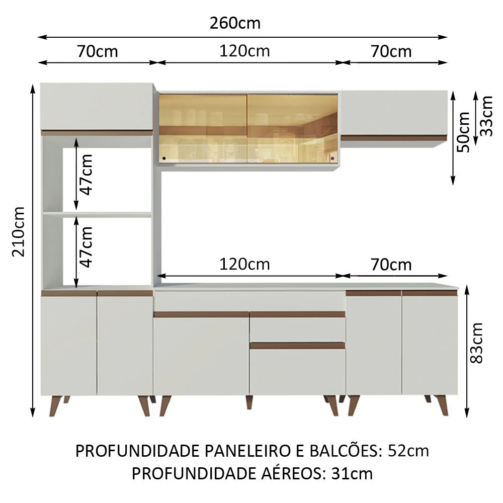 Armário de Cozinha Completa 260cm Branco Reims Madesa 02 - Image 3