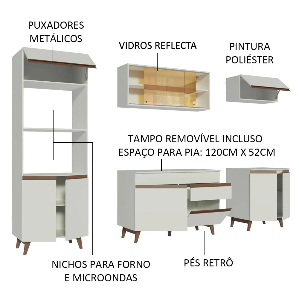 Armário de Cozinha Completa 260cm Branco Reims Madesa 02 - Image 4