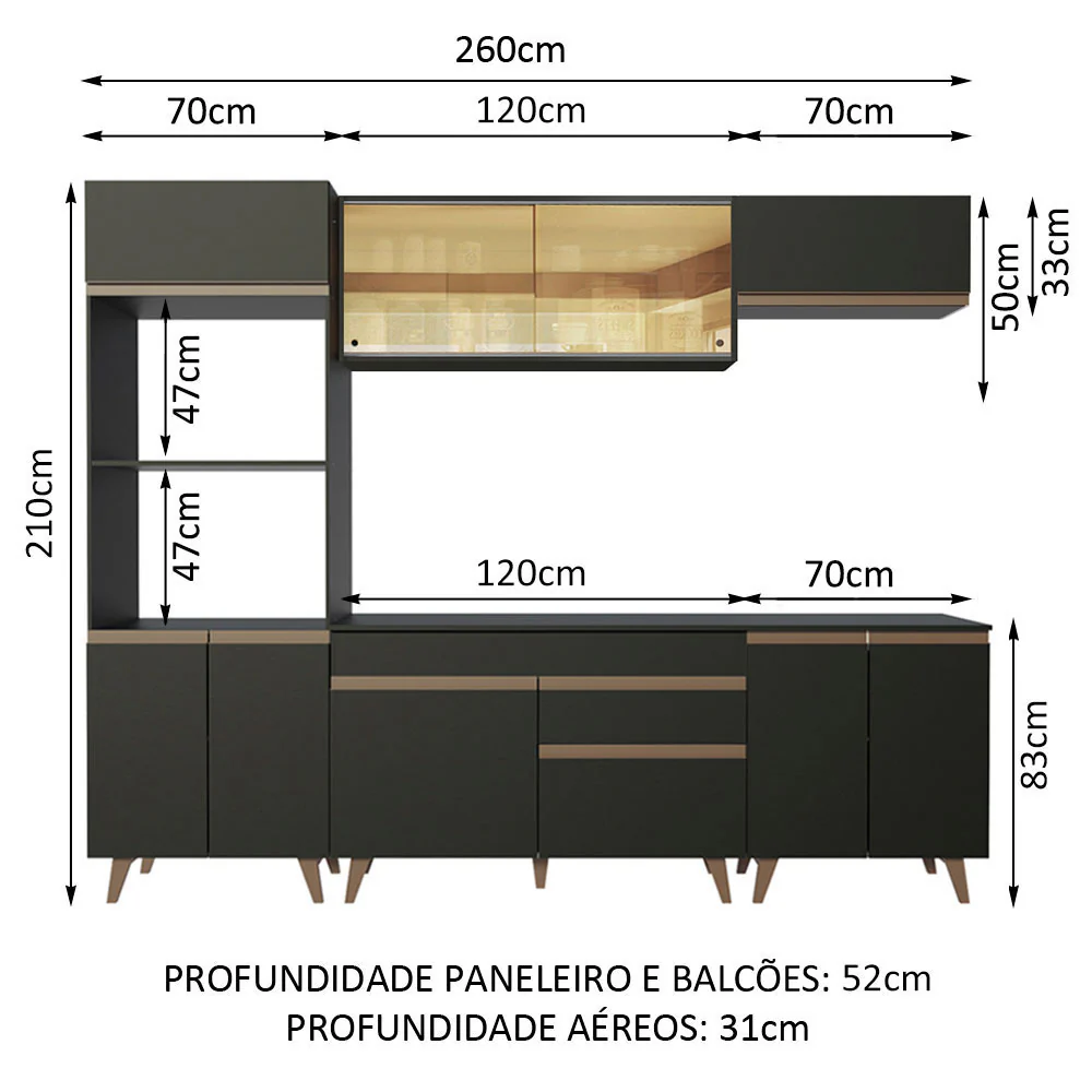 Armário de Cozinha Completa 260cm Preto Reims Madesa 02 - Image 3