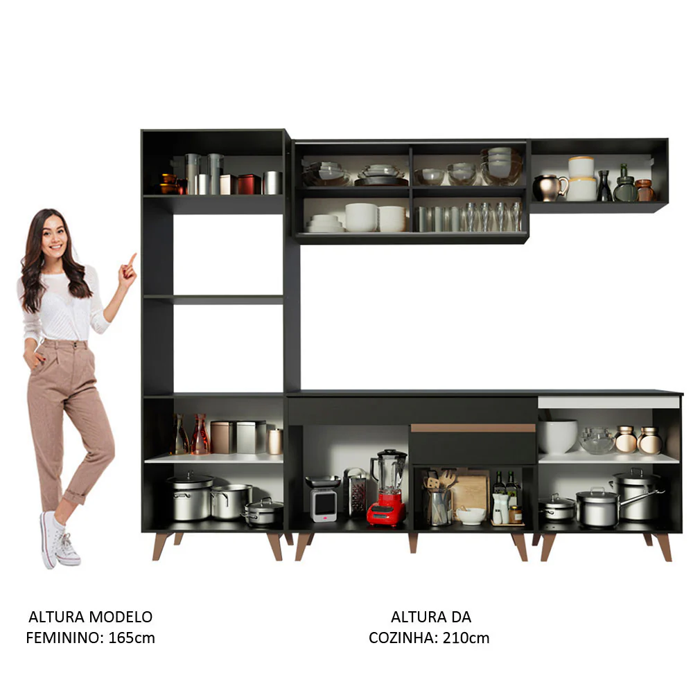 Armário de Cozinha Completa 260cm Preto Reims Madesa 02 - Image 5