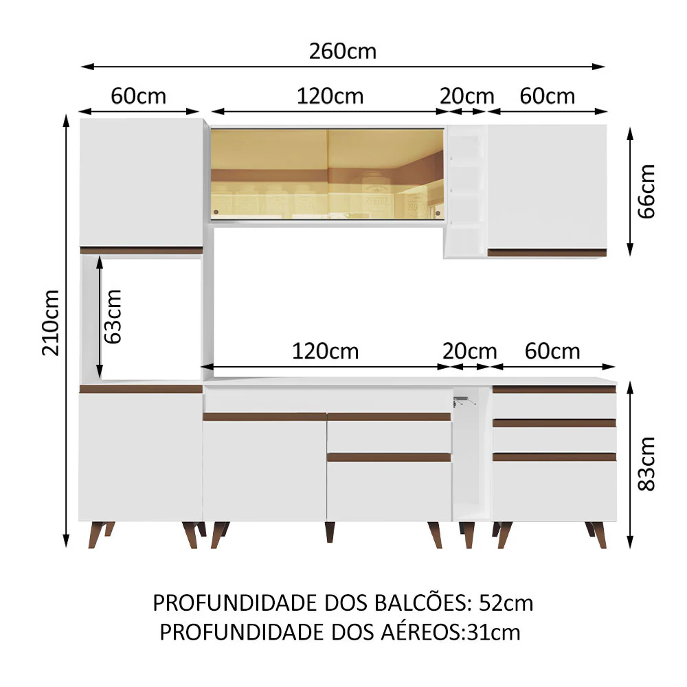 Armário de Cozinha Completa 260cm Branco Reims Madesa 04 - Image 3