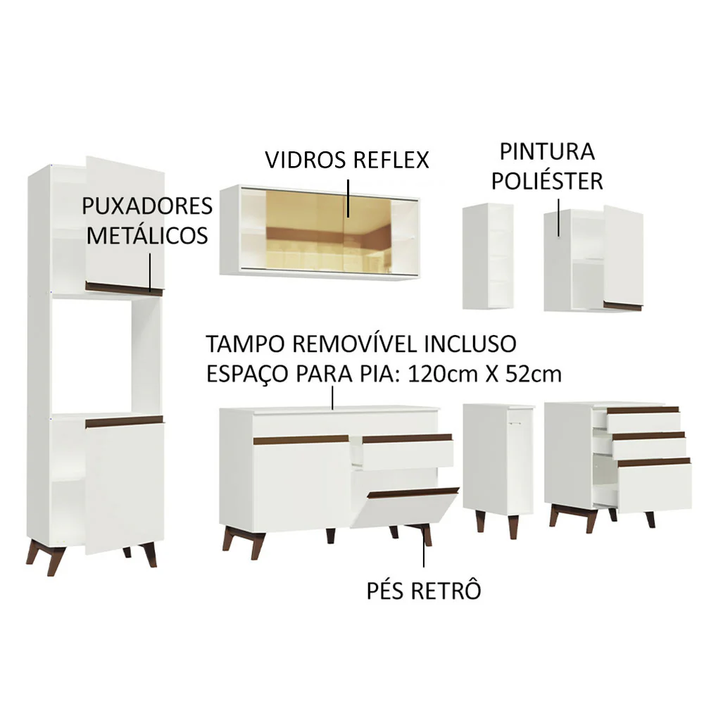 Armário de Cozinha Completa 260cm Branco Reims Madesa 04 - Image 4