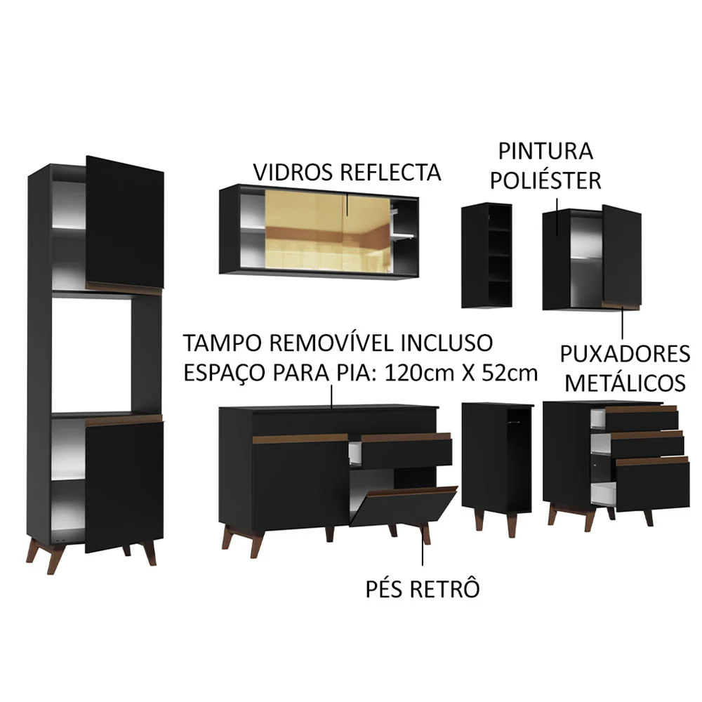 Armário de Cozinha Completa 260cm Preto Reims Madesa 04 - Image 4
