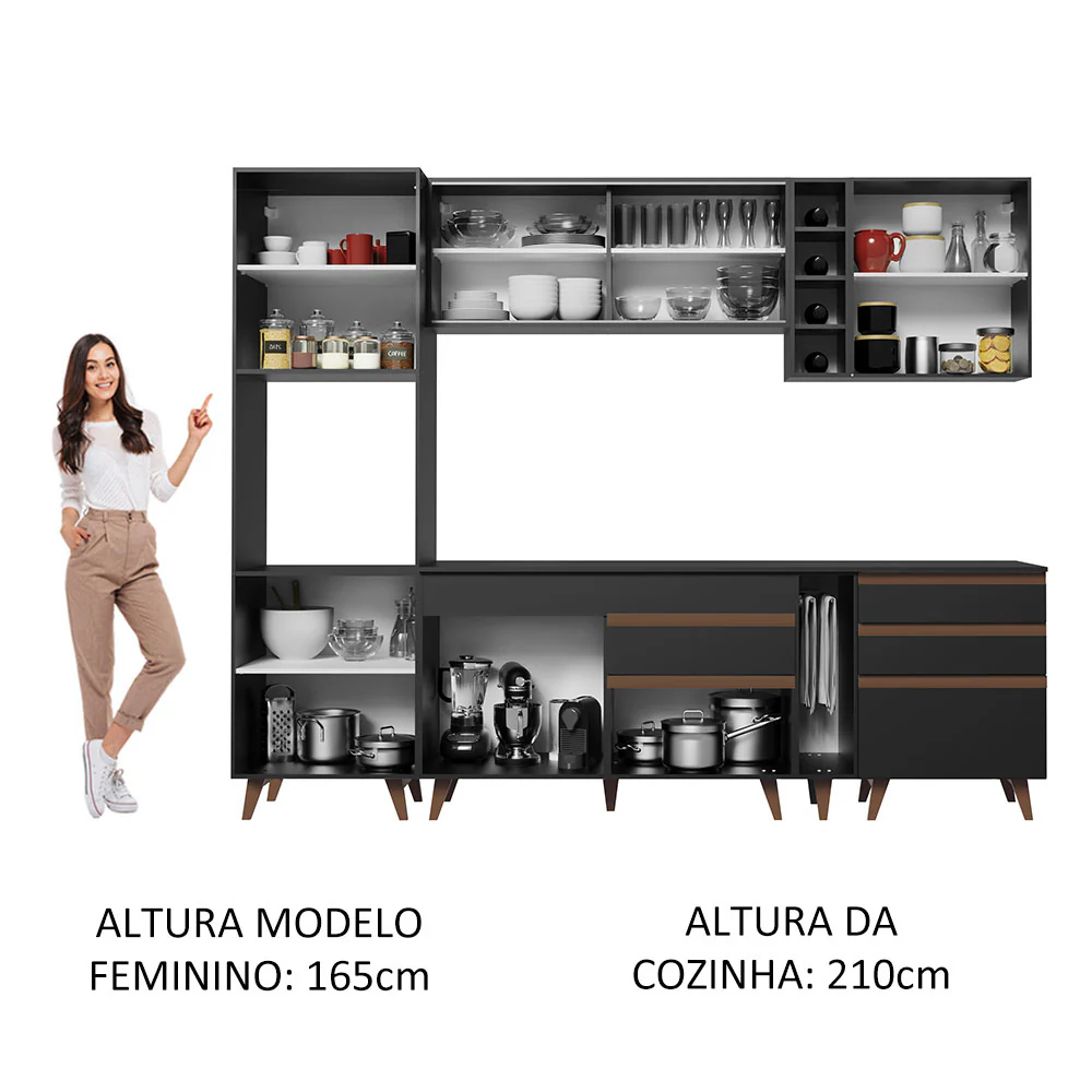 Armário de Cozinha Completa 260cm Preto Reims Madesa 04 - Image 5