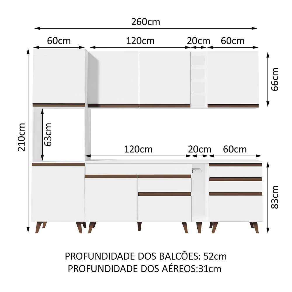 Armário de Cozinha Completa 260cm Branco Reims Madesa 05 - Image 3