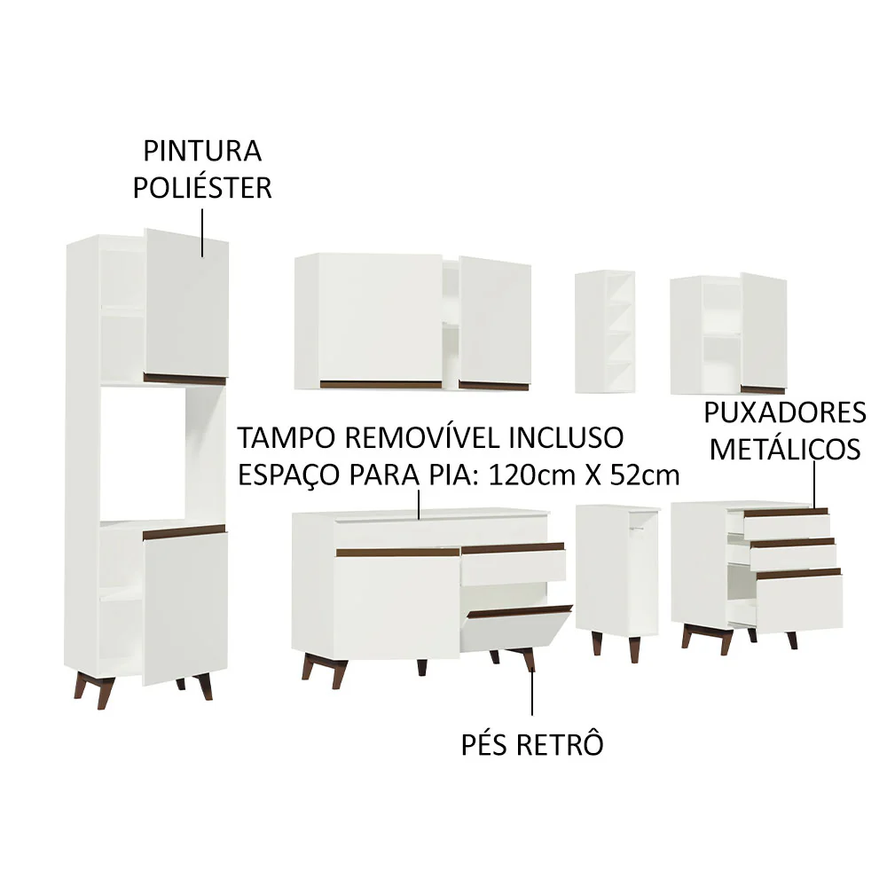 Armário de Cozinha Completa 260cm Branco Reims Madesa 05 - Image 4