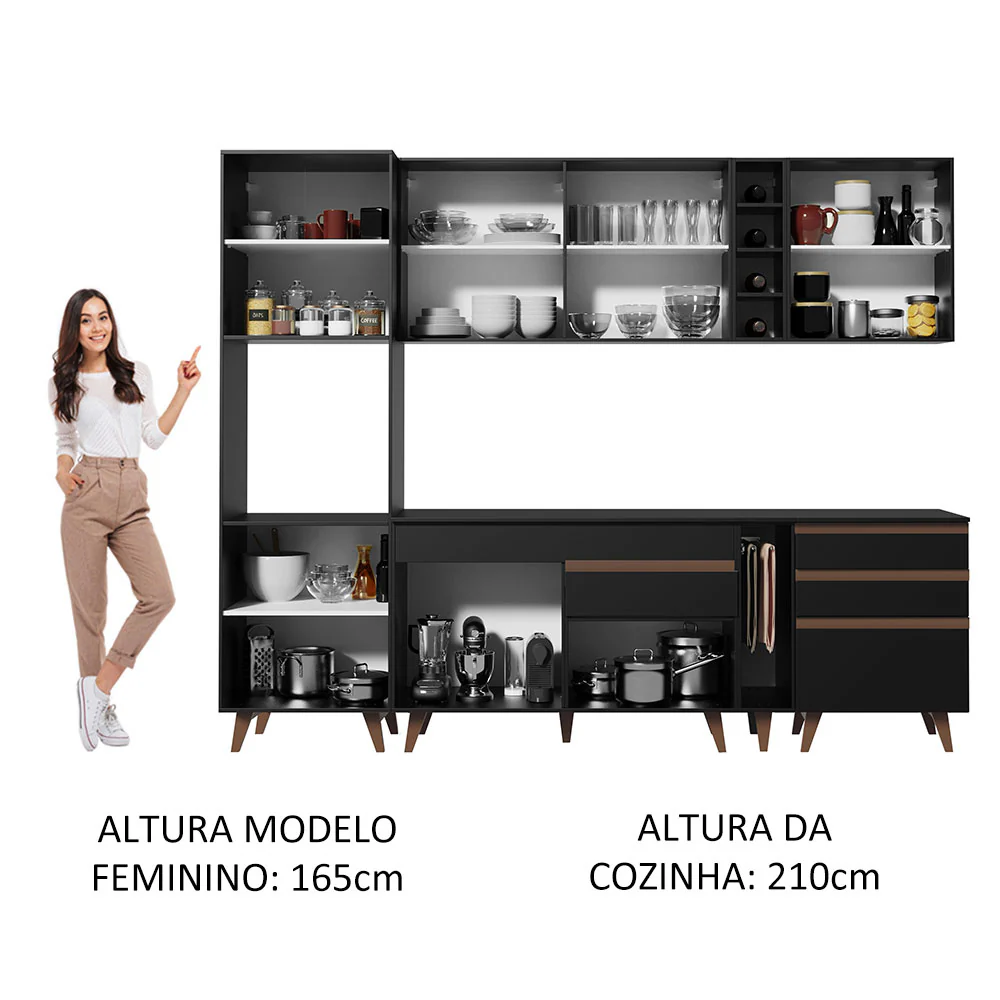 Armário de Cozinha Completa 260cm Preto Reims Madesa 05 - Image 5