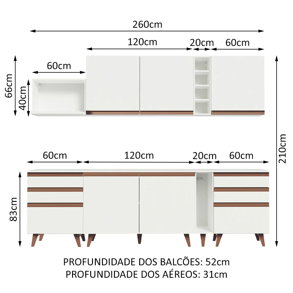 Armário de Cozinha Completa 260cm Branco Reims Madesa 06 - Image 3