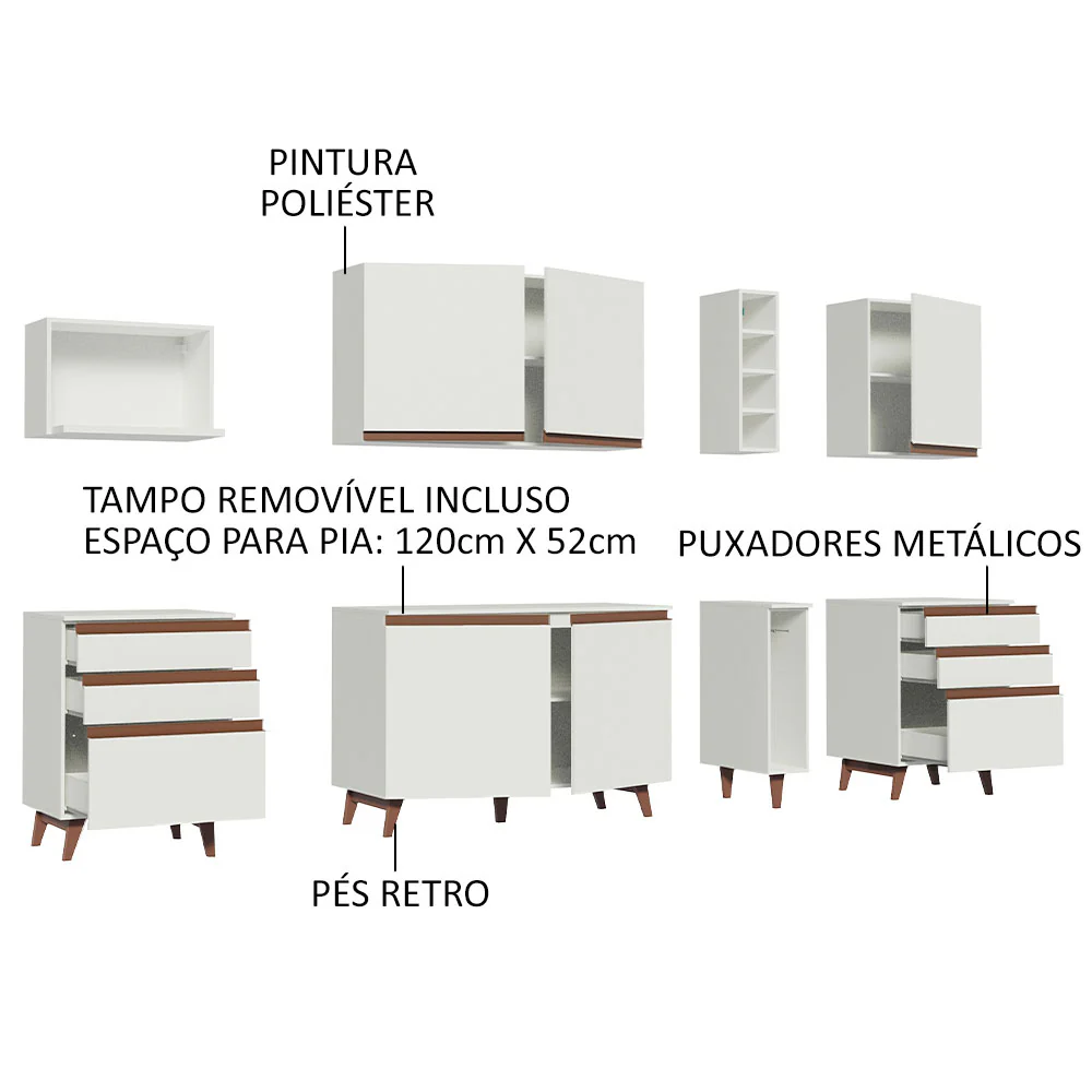 Armário de Cozinha Completa 260cm Branco Reims Madesa 06 - Image 4