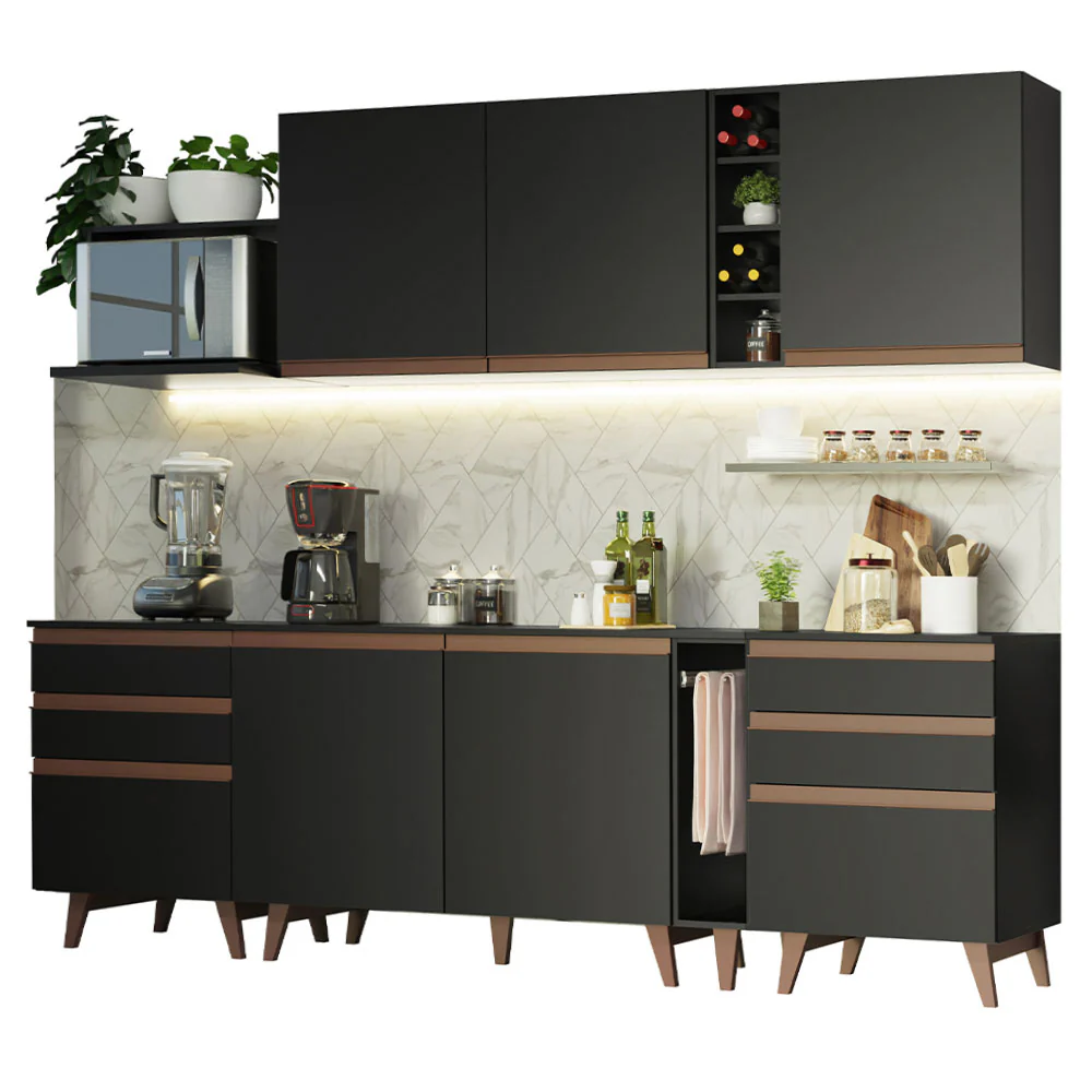 Armário de Cozinha Completa 260cm Preto Reims Madesa 06 - Image 2