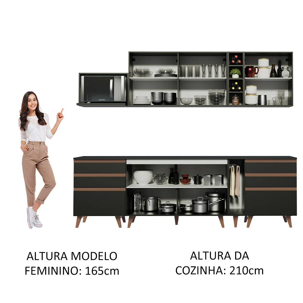 Armário de Cozinha Completa 260cm Preto Reims Madesa 06 - Image 5