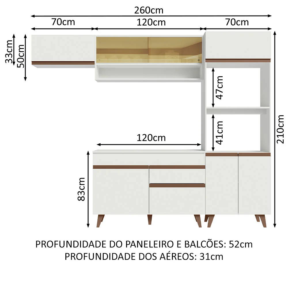 Armário de Cozinha Completa 260cm Branco Reims Madesa 07 - Image 3