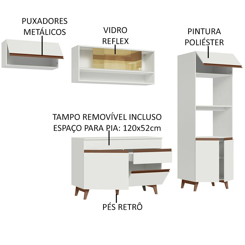 Armário de Cozinha Completa 260cm Branco Reims Madesa 07 - Image 4