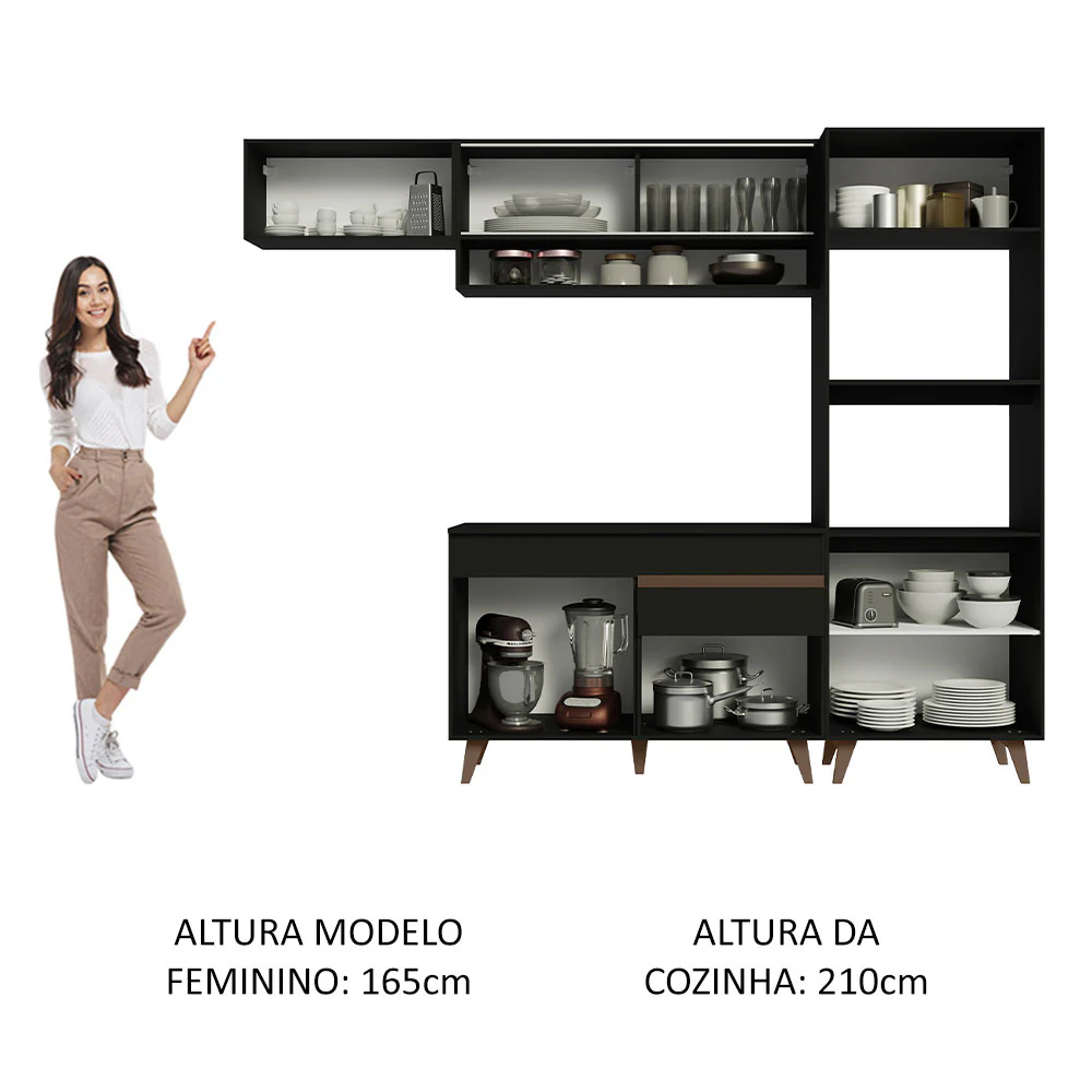 Armário de Cozinha Completa 260cm Preto Reims Madesa 07 - Image 5